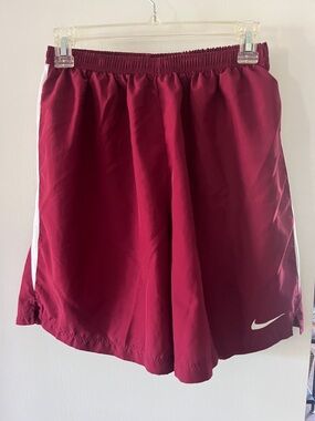 Men’s Nike Burgundy Athletic Shorts with White Swoosh